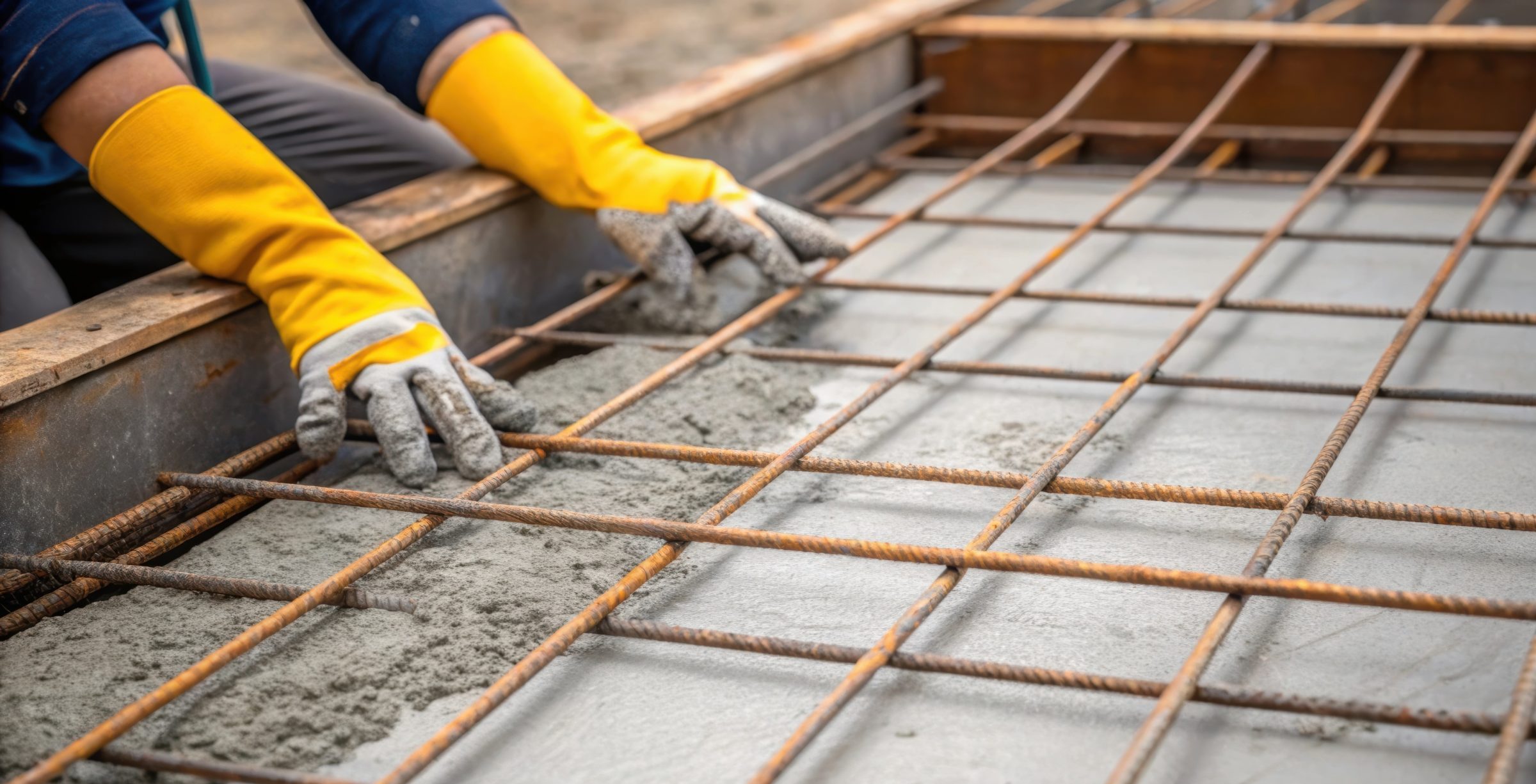 Welded wire mesh used in a concrete pour for a slab.