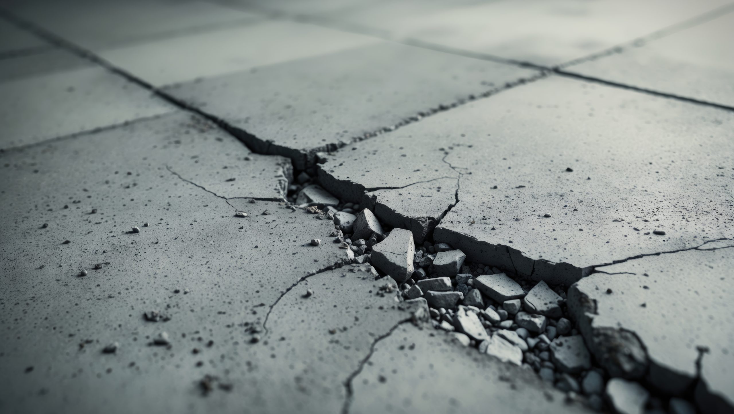 cracked concrete cement pavement base Sidewalk with a large crack in it.